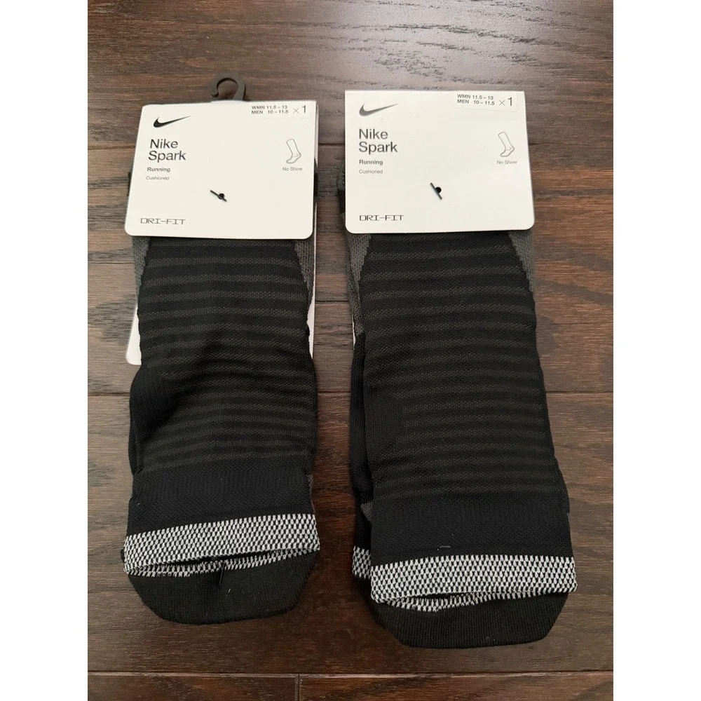 Nike Spark No Show Running Socks 2 Pair Lot Black CU7201-010 Mens 10-11.5